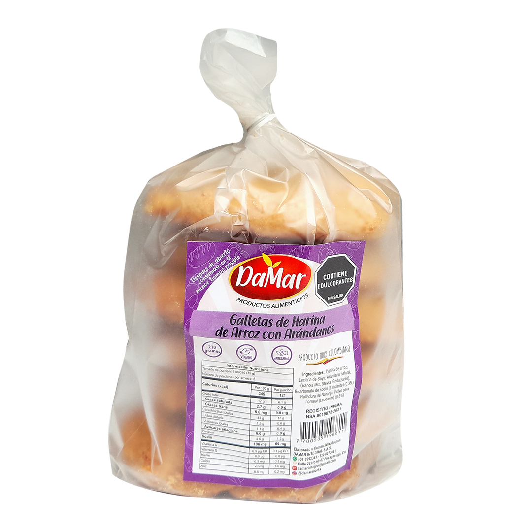 Galleta de Arroz con Arandanos 6und - 190g - Sin Gluten, Sin Azúcar