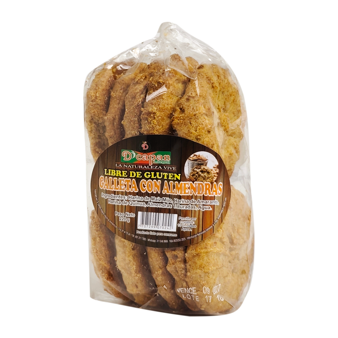 Galleta con Almendras- Sin Gluten, Vegano – 220g – D’Capan